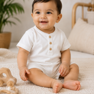Baby Cotton Romper – Little Cloud White