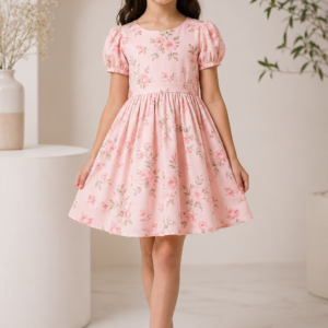 Girls Floral Cotton Dress – Blossom Pink