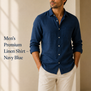 Men’s Premium Linen Shirt – Navy Blue
