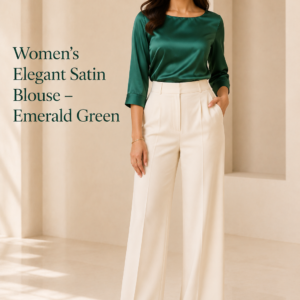 Women’s Elegant Satin Blouse – Emerald Green