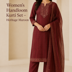 Women’s Handloom Kurti Set – Heritage Maroon