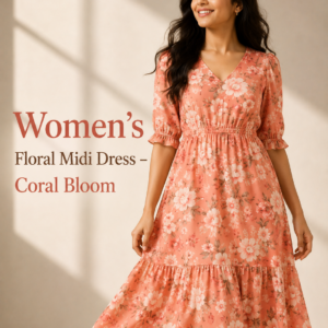 Women's Floral Midi Dress – Coral Bloom